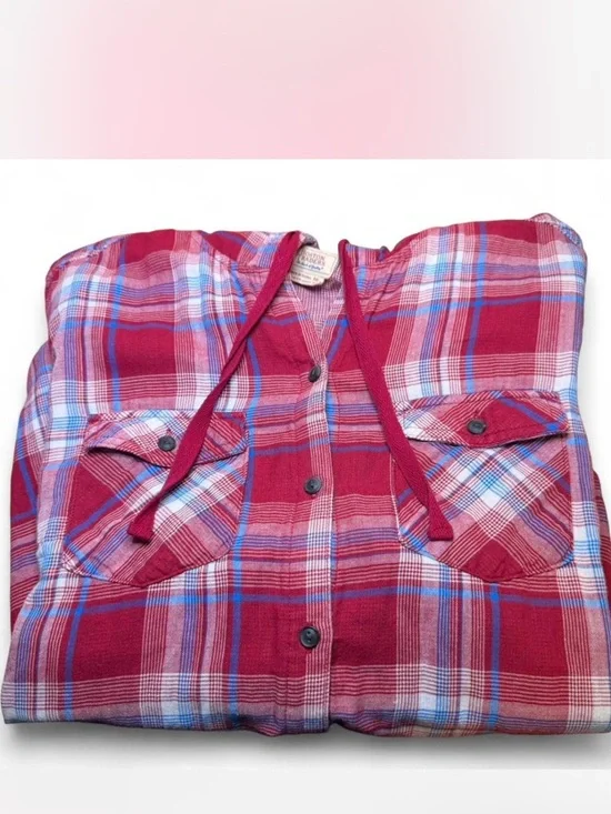 Boston Traders- Magenta Hooded Plaid Button-Up Hoodie Shirt XXL - Picture 1 of 6